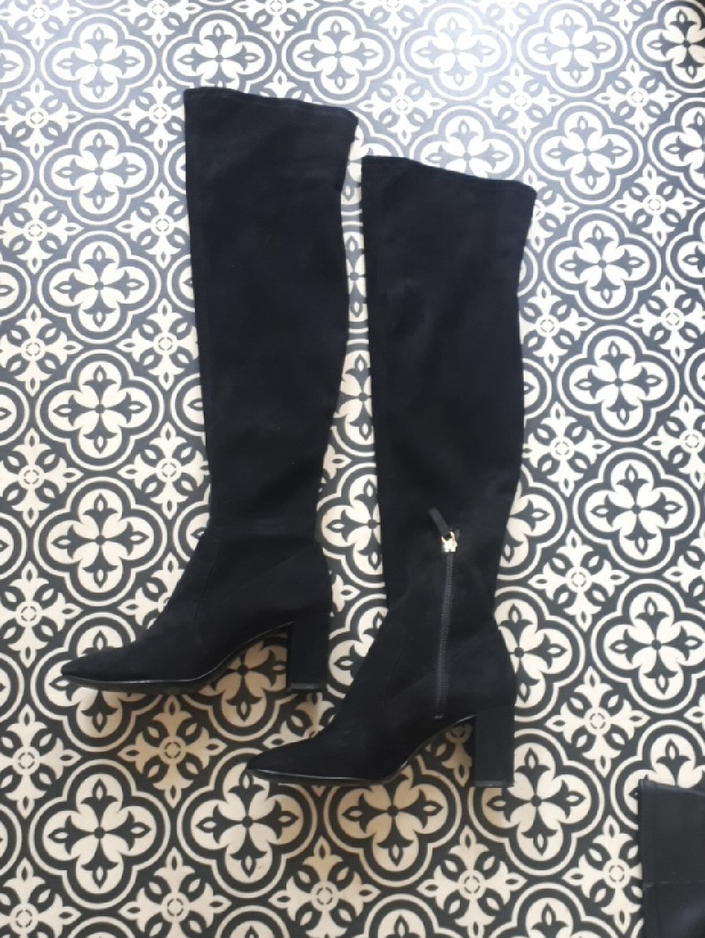 Nine West Black Suede Over-the-Knee Block Heel Boots